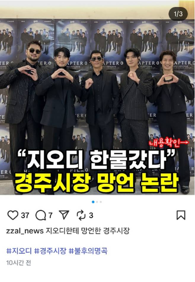 주낙영 경주시장의 발언을 비판하는 SNS 글. 인스타그램 캡처