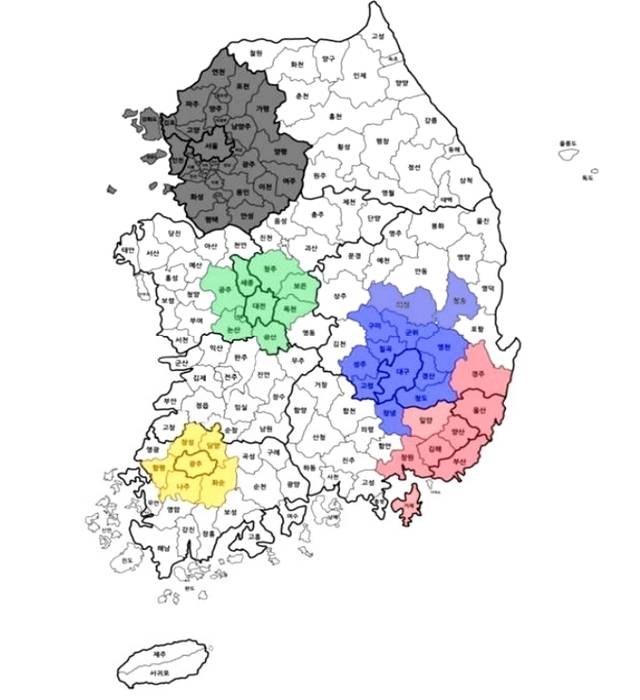 전국 5대 대도시권 권역도./ 자료=한국지방행정연구원 제공