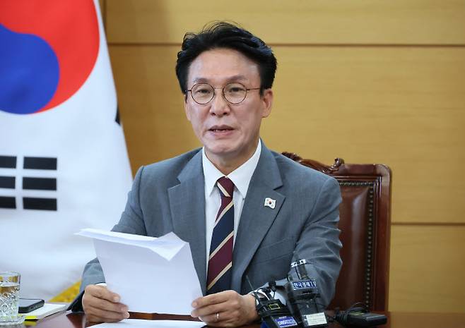 김민석 국무총리 후보자가 10일 서울 종로구 통의동 청문회 준비단 사무실에서 기자간담회를 하고 있다.(사진=연합뉴스)