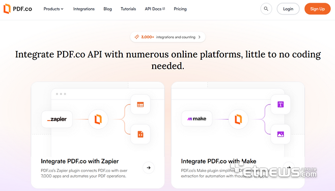 이파피루스의 'PDF.co'는 워크플로우 자동화 플랫폼 '재피어' '메이크'와 연동된다.