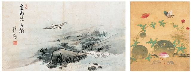 김홍도의 ‘향사군탄’(왼쪽)과 신사임당의 ‘초충도’ 중 ‘수박과 들쥐’.  간송문화재단 제공