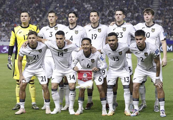 10일 일본 원정에 나선 인도네시아 선발 선수들. AP연합뉴스