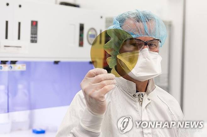 실리콘 카바이드(SiC) 웨이퍼 들고 있는 SK실트론CSS 직원 [SK실트론 제공. 재판매 및 DB 금지]