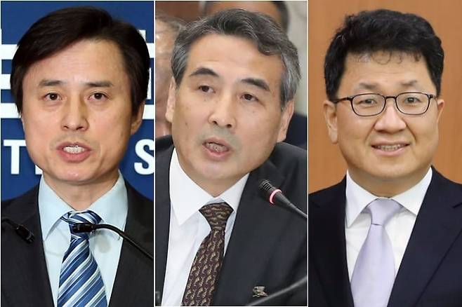 12일 더불어민주당이 '3대 특검법'(내란특검법·김건희특검법·채상병특검법)에 따른 특별검사 후보자로 조은석 전 감사위원(왼쪽부터), 민중기 전 서울중앙지방법원장, 이윤제 명지대 교수 등 3인을 추천했다./연합뉴스