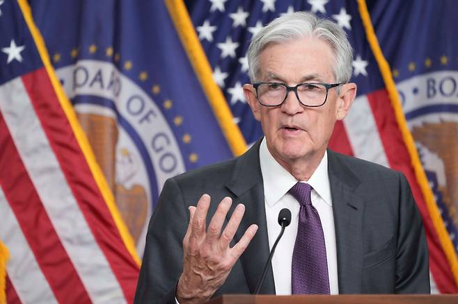 제롬 파월 연방준비제도 의장이 지난 3월 연방공개시장위원회(FOMC) 후 기자회견에서 말하고 있다. /AP·연합뉴스