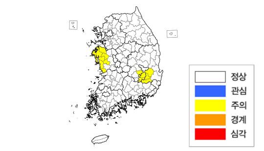 전국 '생활·공업용수 가뭄지도(3개월 전망, 8월 31일 기준)'. 행정안전부 제공