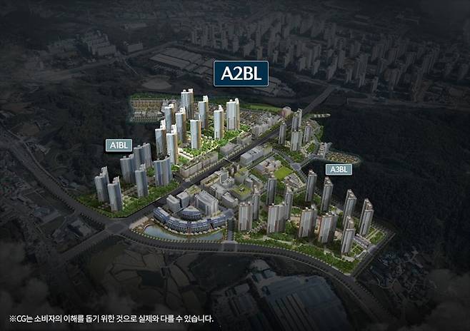 아산탕정자이 A1, A2, A3블록 전체 조감도. GS건설 제공