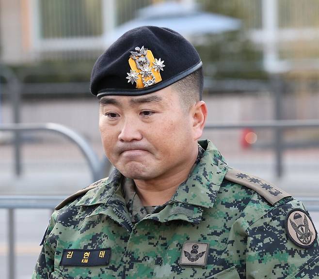 육군특수전사령부 제707특수임무단장 김현태가 2024년 12월9일 오전 서울 용산구 국방부 전쟁기념관 앞에서 기자회견을 열고 있다. 한겨레 김봉규 선임기자 bong9@hani.co.kr