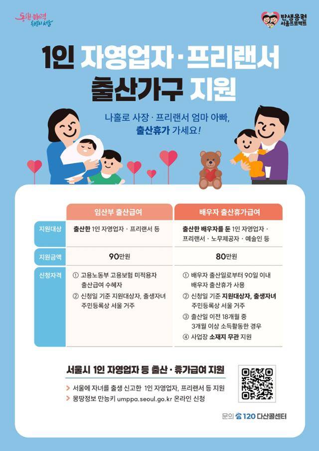 1인 자영업자·프리랜서 출산가구 지원 포스터. 서울시 제공