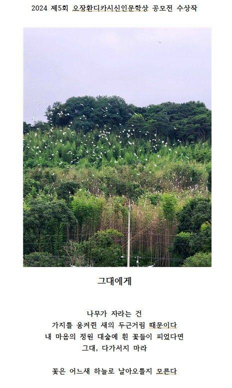 2024 제5회 오장환디카시 신인문학상 공모전 수상작(사진=보은군 제공)  *재판매 및 DB 금지