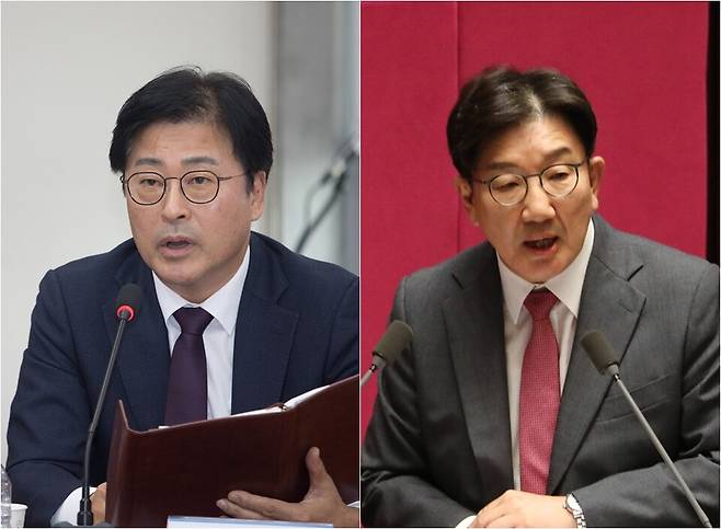 친한계 김종혁 전 국민의힘 최고위원(왼쪽)과 권성동 국민의힘 원내대표 ⓒ시사저널 이종현·박은숙