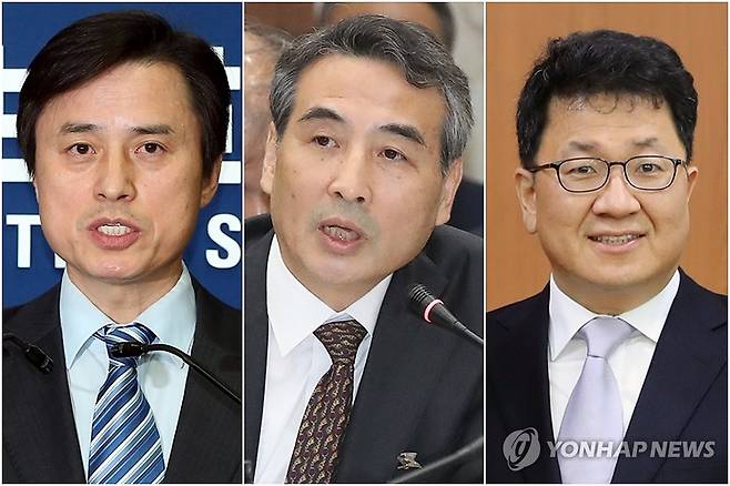 민주당, 3대 특검 후보로 조은석·민중기·이윤제 추천 (서울=연합뉴스) 더불어민주당은 12일 이른바 '3대 특검법'(내란특검법·김건희특검법·채상병특검법)에 따른 특별검사 후보자로 조은석 전 감사원장 직무대행(왼쪽부터), 민중기 전 서울중앙지방법원장, 이윤제 명지대 교수 등 3인을 추천했다. 2025.6.12 [연합뉴스 자료사진] photo@yna.co.kr