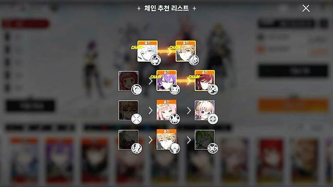 체인 스킬 구성 화면