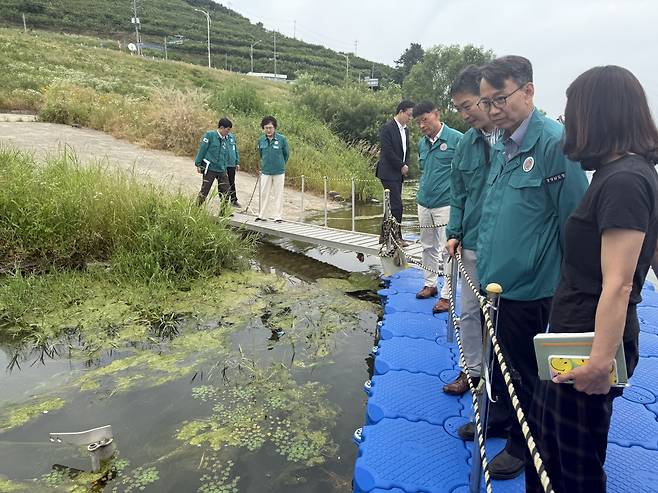 김명주 경남도 경제부지사가 도내 조류경보 현장을 점검하고 있다. 경남도 제공