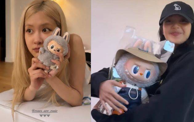 '라부부'와 함께 찍은 사진을 SNS 올린 블랙핑크 로제(사진 왼쪽)와 리사./사진=SNS화면캡쳐.