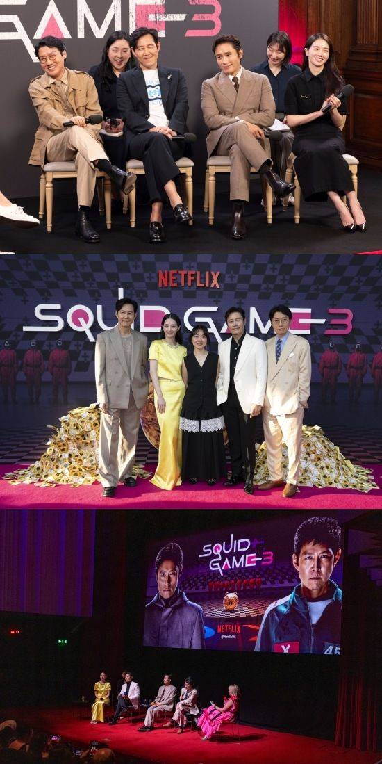 [서울=뉴시스] 넷플릭스 시리즈 '오징어 게임' 시즌3가 공개를 앞두고 영국 런던에서 열린 프리미어 행사에서 뜨거운 호응을 얻었다. (사진=넷플릭스 제공) 2025.06.13. photo@newsis.com *재판매 및 DB 금지
