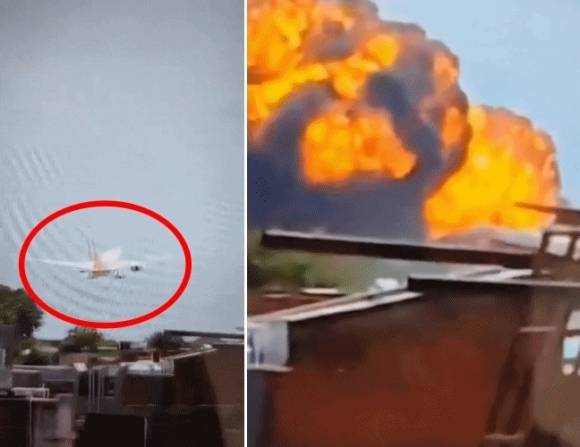 242명을 태운 에어인디아 여객기가 12일(현지시간) 인도 서부 구자라트주 아마다바드 공항 근처에서 추락했다. 사고 당시 모습. 엑스 캡처1