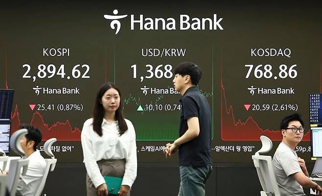 13일 서울 중구 하나은행 딜링룸 전광판에 코스피·코스닥지수, 원·달러 환율 종가가 표시돼 있다. ⓒ뉴시스