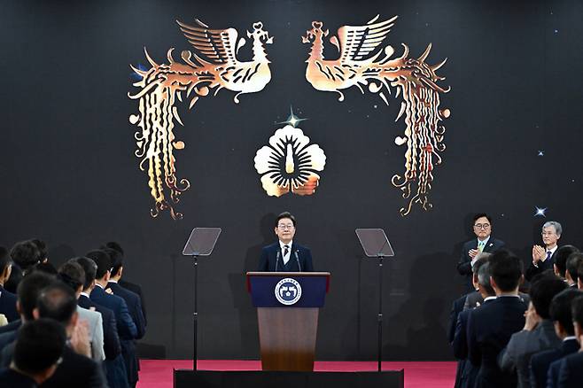 이재명 대통령이 4일 서울 여의도 국회에서 제21대 대통령 취임사를 하고 있다. 2025.6.4 [사진 = 뉴스1]