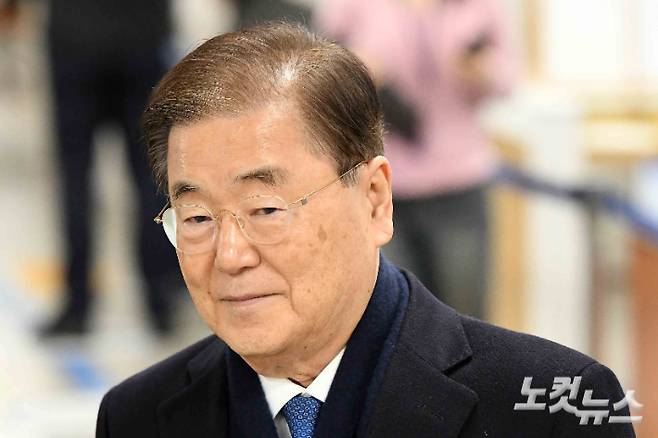 정의용 전 국가안보실장이 19일 서울중앙지법에서 열린 '북한 선원 강제북송' 1심 선고에 출석하고 있다. 박종민 기자