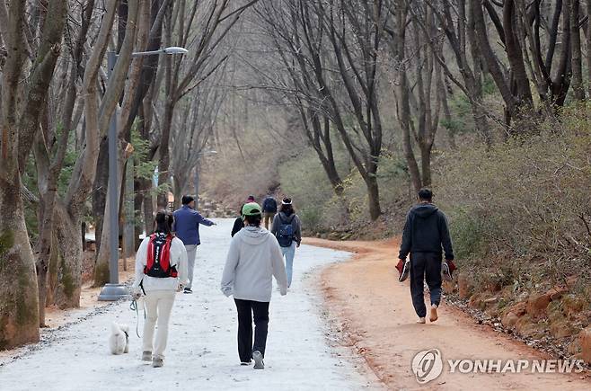 대전 계족산 황톳길 걷는 시민들 기사 내용과 직접 관련 없음. [연합뉴스 자료사진]