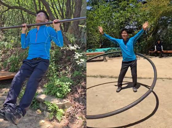 김문수 전 국민의힘 대선 후보가 6·3 대선 다음날인 지난 4일 산에서 턱걸이하는 영상을 공개했다. 사진 김재원 페이스북 캡처