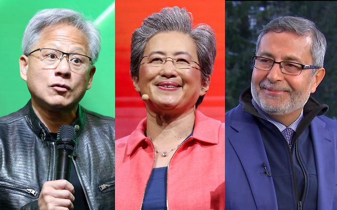 왼쪽부터 젠슨 황 엔비디아 CEO, 리사 수 AMD CEO, 산자이 메흐로트라 마이크론 CEO. [각 사 제공]