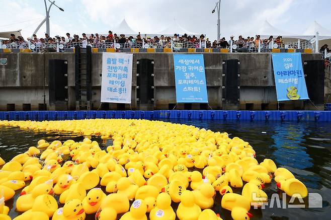 [김포=뉴시스] 황준선 기자 = 15일 경기 김포시 마리나베이에서 열린 아라마린페스티벌에서 포리레이스 경기가 펼쳐지고 있다. 2025.06.15. hwang@newsis.com