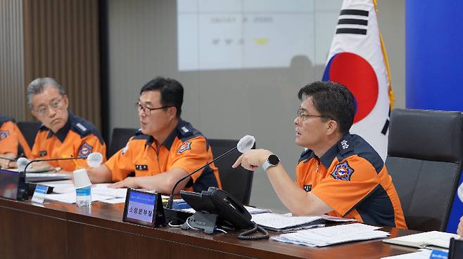 전남 소방안전본부 지휘관 회의에서 최용철 본부장이 발언하고 있다. 전남 소방안전본부 제공