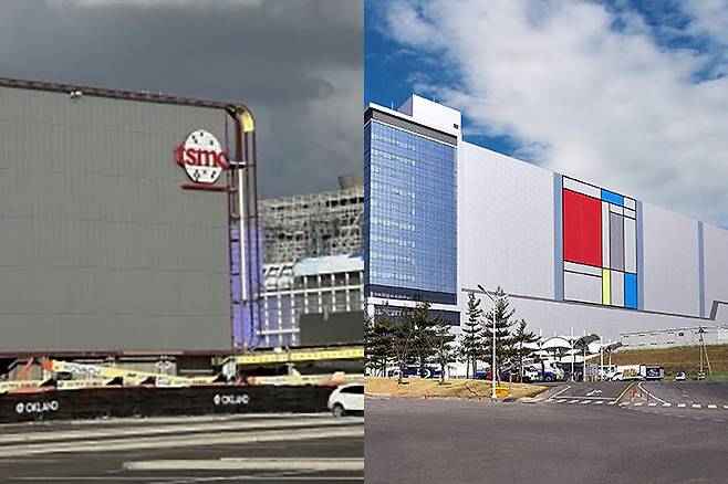 tsmc 공장(왼쪽), 삼성전자 평택캠퍼스. 연합뉴스