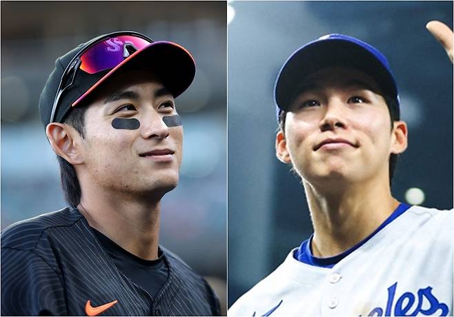 왼쪽부터 샌프란시스코 자이언츠 이정후, LA 다저스 김혜성. 15일 처음으로 메이저리그에서 선발 맞대결을 펼친다. AFP 연합뉴스