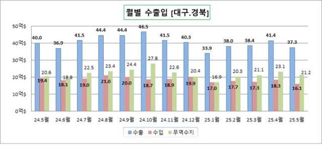 2025년 5월 기준 대구경북 지역 수출입 현황. 대구본부세관 제공