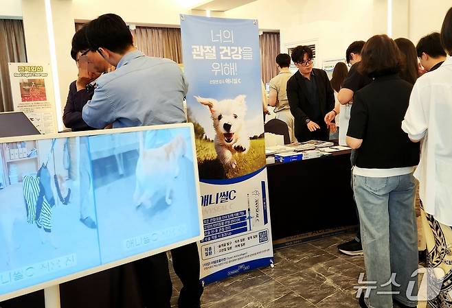 2025 제1차 한국수의재활학회 학술대회에서 더셈펫바이오가 부스를 마련하고 동물용 의료기기 '애니씰C'를 소개하고 있다. ⓒ 뉴스1 한송아 기자