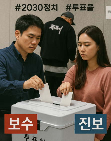 젊은 세대가 성별에 따라 갈라진 정치 성향을 AI로 형상화한 이미지. /사진=챗GPT