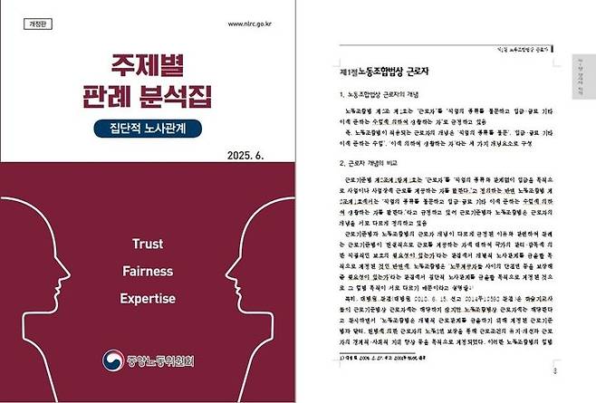 [서울=뉴시스] 중앙노동위원회가 16일 집단적 노사관계에 대한 법원 판례를 담은 '주제별 판례 분석집' 개정판을 발간했다고 밝혔다. 2025.06.16. (자료=중앙노동위원회 제공) *재판매 및 DB 금지