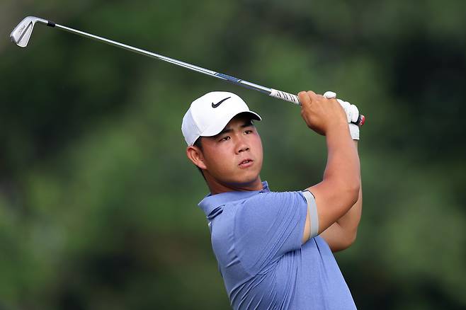 김주형이 지난 14일 열린 제125회 US오픈 2라운드 16번 홀에서 티샷을 하고 있다. 게티이미지코리아