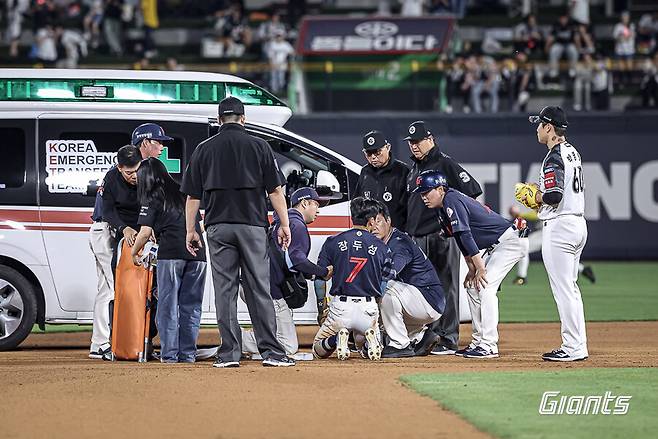 ▲ 장두성 부상 ⓒ롯데 자이언츠