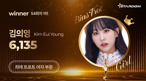 ▲ 김의영이 6월 둘째주 스타덤 '최애 트롯스타' 여자부문 주간랭킹에서 1위를 차지한 투표결과 이미지. 제공|스타덤