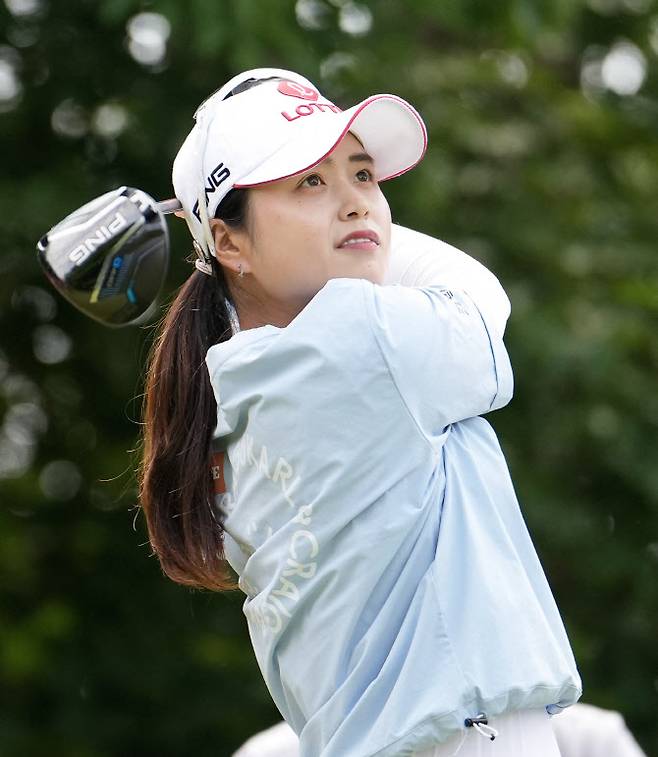 최혜진이 16일 미국 미시간주 블라이더필드CC에서 열린 LPGA 투어 마이어 LPGA 클래식 최종 4라운드에서 드라이버 티샷을 날리고 있다.(사진=AFPBBNews)