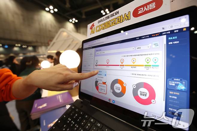 지난해 12월13일 경기도 고양시 킨텍스에서 열린 '2024 대한민국 교육혁신 박람회'에서 관람객들이 내년 도입 예정인 인공지능(AI) 디지털교과서를 체험하고 있다. 2024.12.13/뉴스1 ⓒ News1 권현진 기자