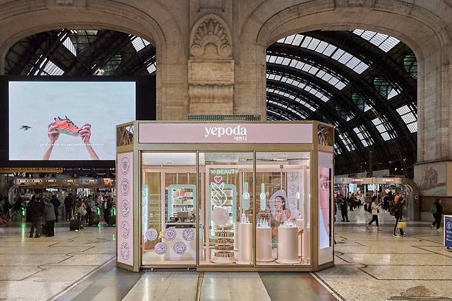 A view of the K-beauty brand Yepoda’s pop-up store, which opened this past September at Milan Central Station in Italy /Yepoda