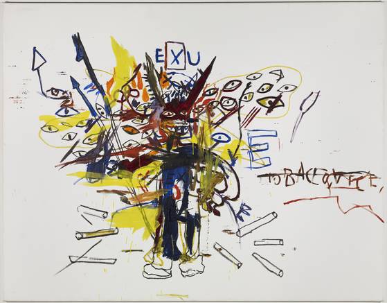 바스키아가 숨진 해 그린 마지막 자화상 ‘Exu’(1988). ⓒEstate of Jean-Michel Basquiat. Licensed by Artestar, New York. 사진 바스키아 재단