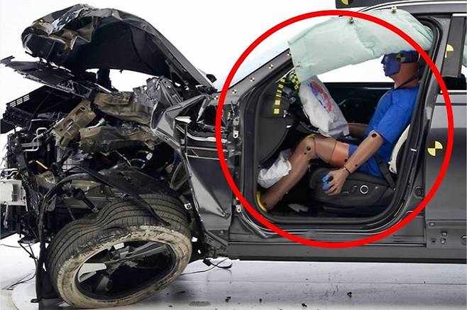 제네시스 GV80 충돌테스트 [사진출처=IIHS 캡처]