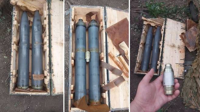 [서울=뉴시스]북한제 희귀 다연장로켓(MLRS)인 견인식 107mm 다연장로켓에 사용되는 집속탄과 고폭파편탄.(출처 러시아 블로거 홈페이지. NK 뉴스에서 재인용) 2025.6.17.  *재판매 및 DB 금지