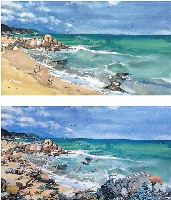 김정아 한걸음다가서면바꿀수있어요: 갈매기 You Can Change It If You Take One Step Closer: Seagull 수채, 렌티큘러, 디아섹 60x120 cm  2020  Courtesy of the artist and Duson Gallery 이미지제공: 두손갤러리 *재판매 및 DB 금지