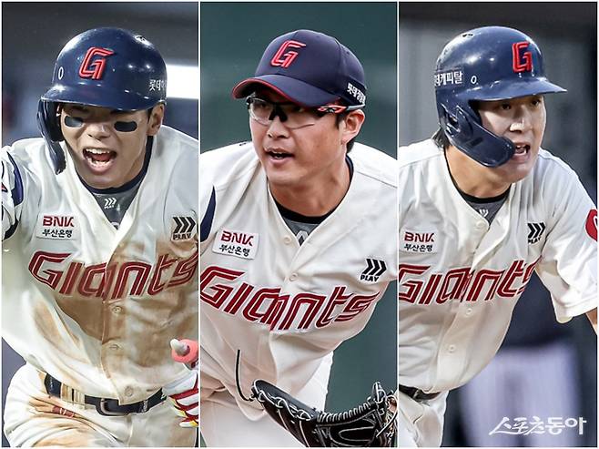 부상 악령이 드리웠던 롯데에도 천군만마가 곧 돌아온다. 에이스 박세웅(가운데)이 17일 사직 한화전을 앞두고 1군 훈련에 합류했고, 장두성(왼쪽)과 나승엽도 이날 퓨처스팀에서 훈련을 시작했다. 사진제공|롯데 자이언츠