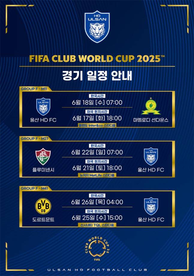 울산 HD의 2025 국제축구연맹(FIFA) 클럽 월드컵 경기 일정. /사진=울산 HD