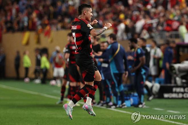골 세리머니를 펼치는 플라멩구의 루이스 아라우호 [AFP=연합뉴스]
