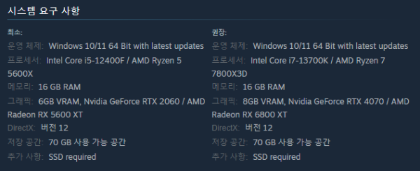 - 마인즈아이 최소 사양과 권장 사양