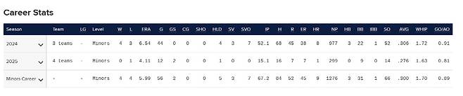 고우석의 마이너리그 통산 성적. 사진=MiLB.com